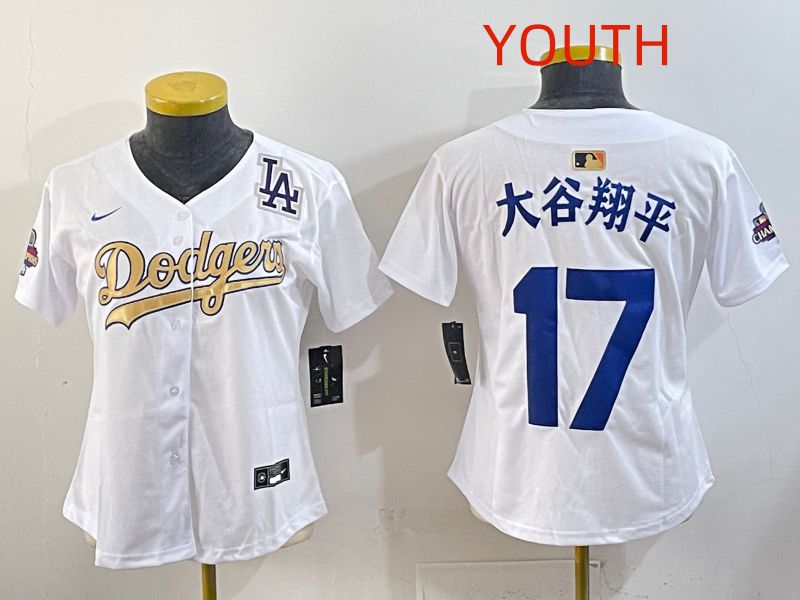 Youth Los Angeles Dodgers #17 Ohtani White Champion edition Nike MLB Jersey style 005->youth mlb jersey->Youth Jersey